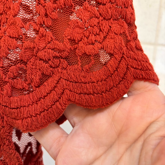 Haute Monde Burnt Orange Scarlet Lace Small Scalloped Sleeves Coquette Stretch - Picture 5 of 8